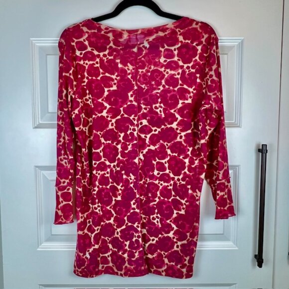 Logo Layers Pink Red Abstract Mesh Long Sleeve Sheer Mini Dress Women’s M - Picture 4 of 6